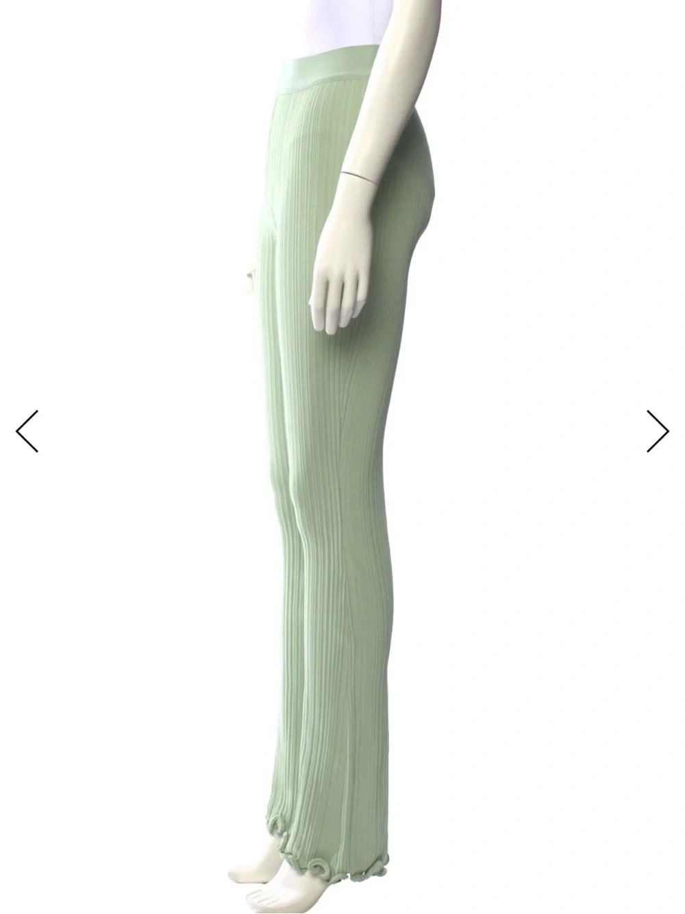 Hervé Léger Sage Green Pleated Flare Pants Ribbed Ruffle Hem